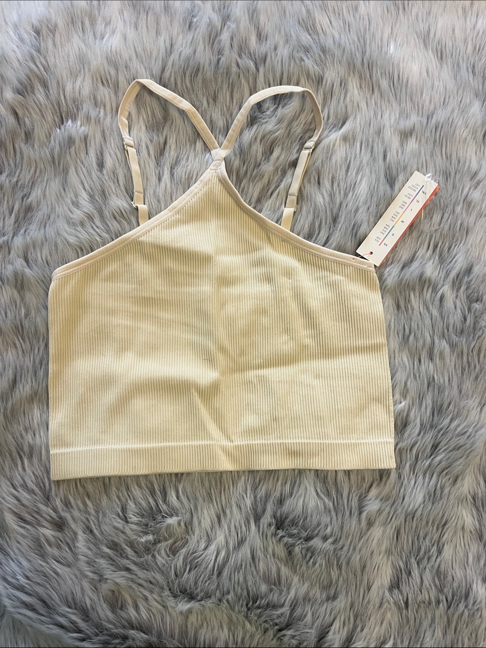 Cream Ribbed Cropped Cami Crop Top